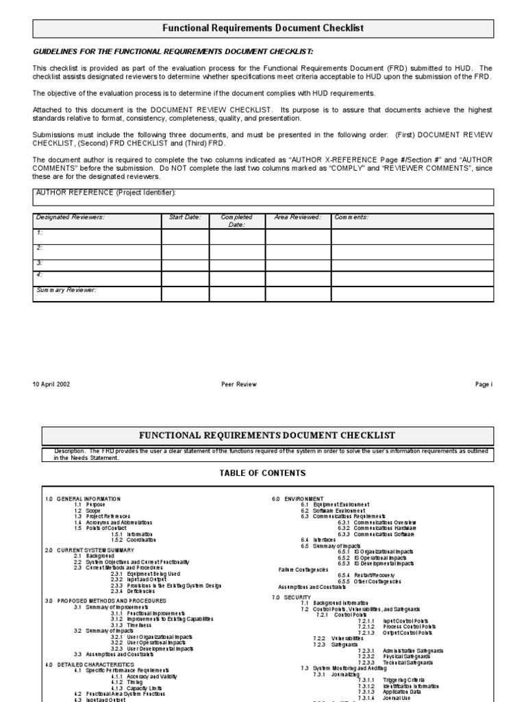 Guidelines For The Functional Requirements Document Checklist