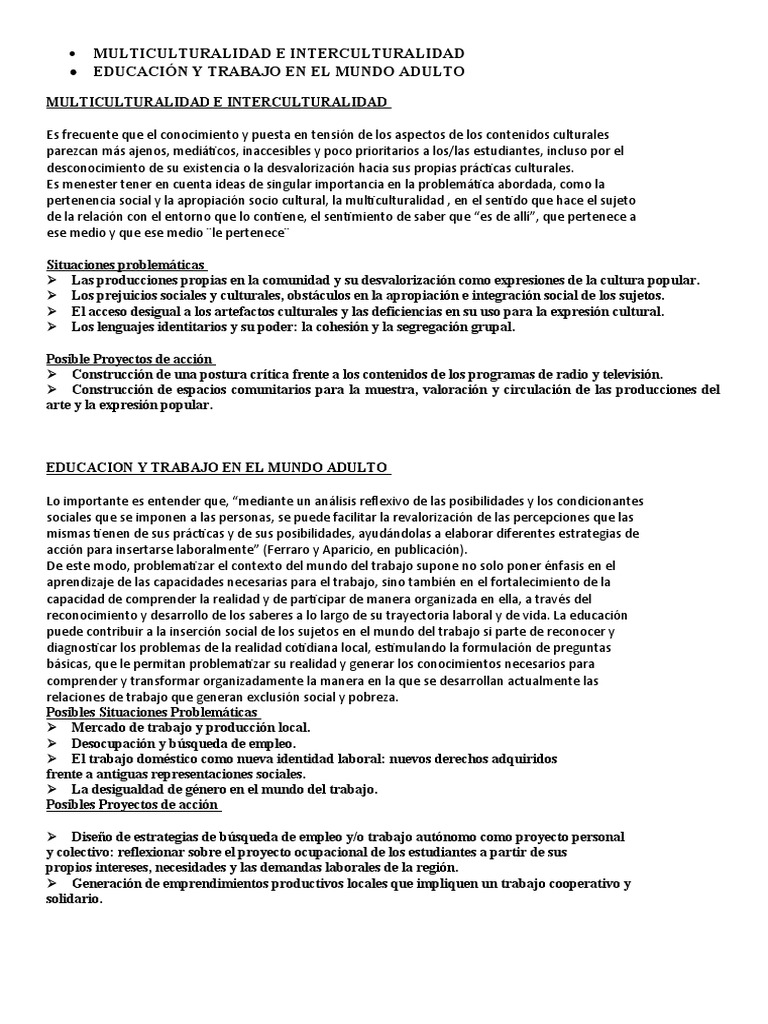 Multiculturalidad y Educación Laboral | PDF | Interculturalidad ...