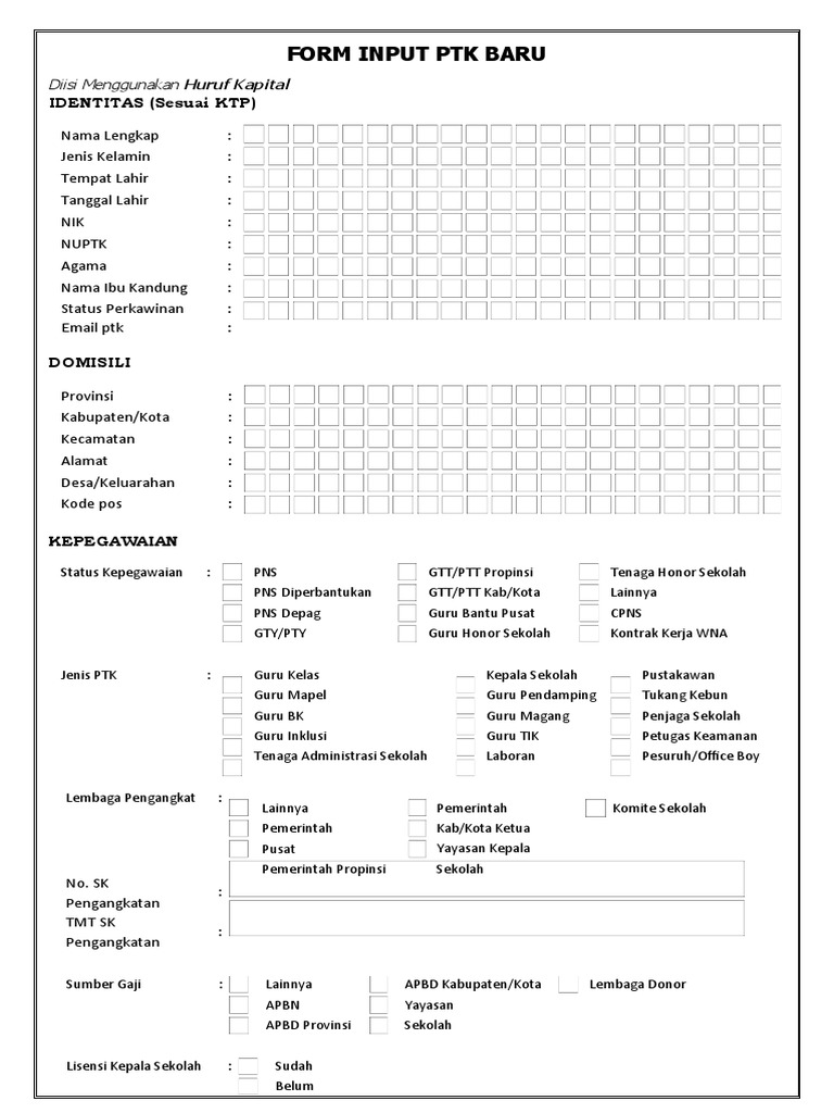 Formulir Input Data PTK Baru | PDF