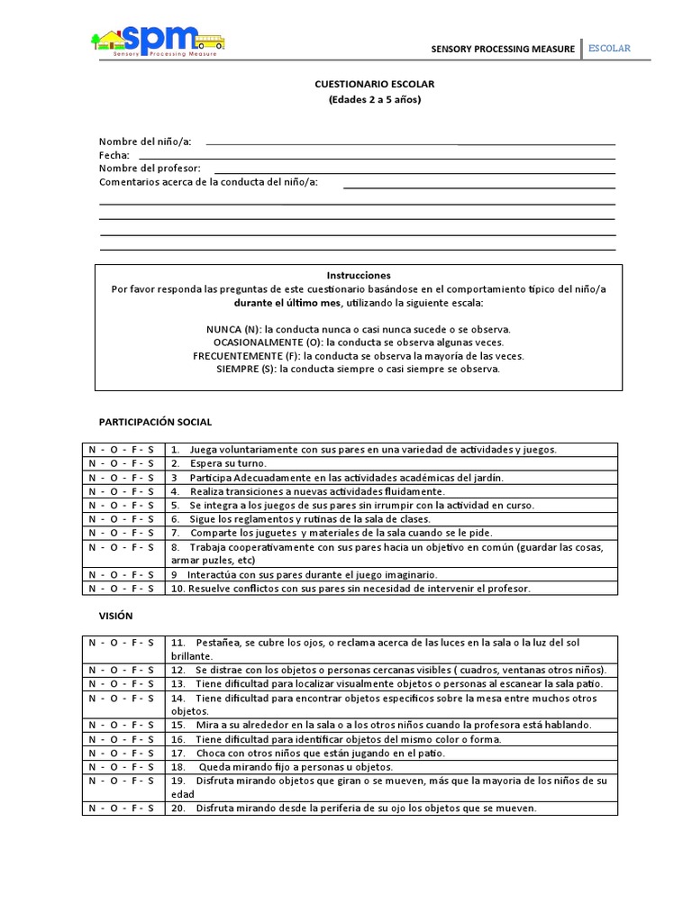 SPM - 2 A 5 Años - (Escolar) | PDF | Comportamiento
