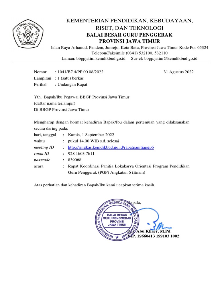 3a. Rev - Undangan Rapat Panitia Loka Orientasi PGP A6 | PDF