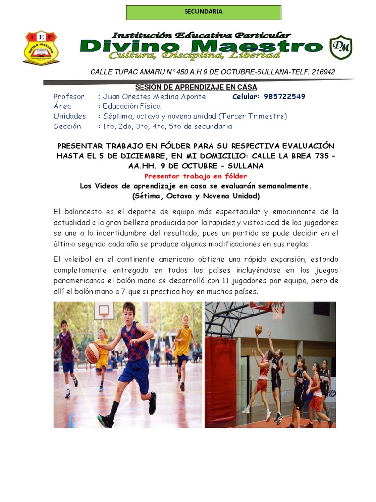 Educacion Física Secundaria Séptima Octava Y Novena Unidad Pdf