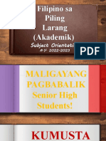 Subject Orientation - Filipino Sa Piling Larang