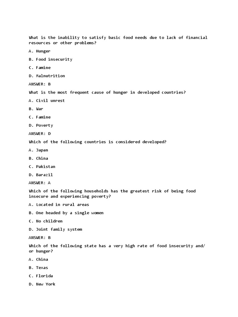 Nutrition and Health Quiz Answers | PDF | Fat | Malnutrition