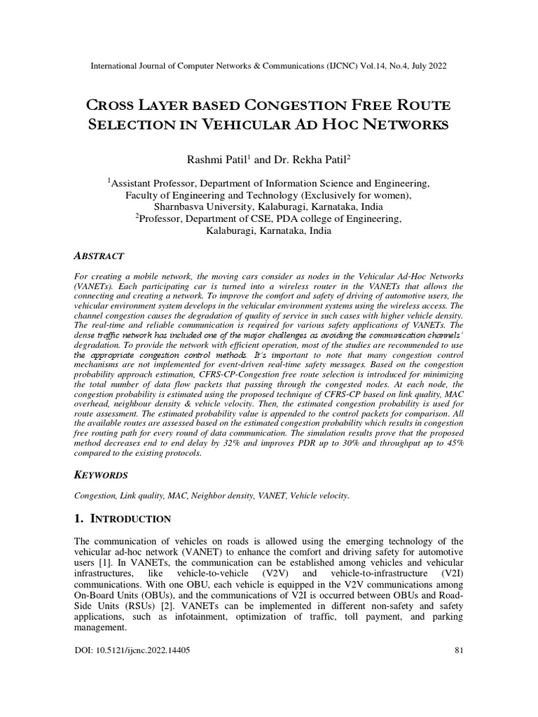 Cross Layer Based Congestion Free Route Selection in Vehicular Ad Hoc ...