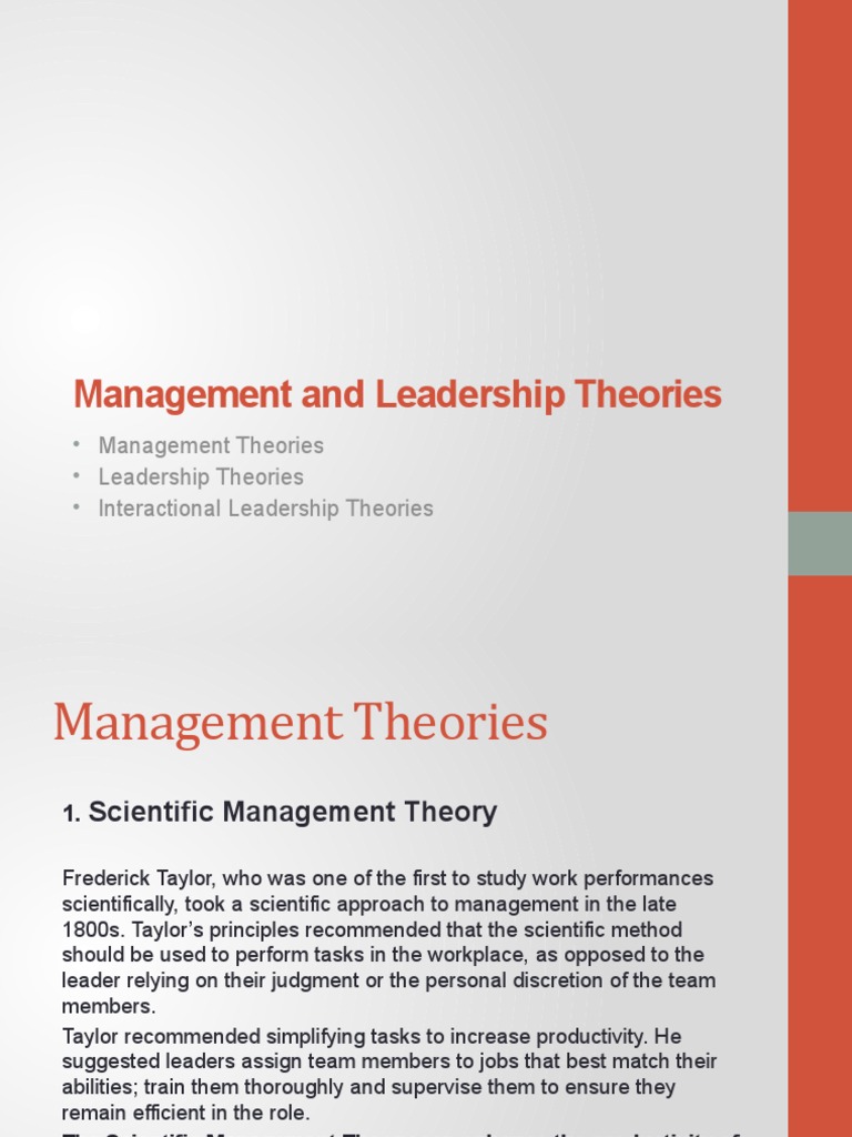 Management and Leadership Theories Overview | PDF | Leadership ...