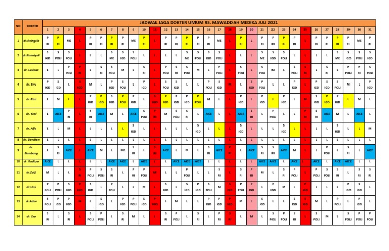 Jadwal Dokter Bulan Juli 2021 | PDF