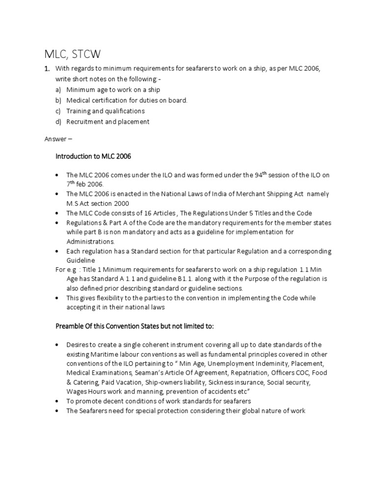 MLC, STCW Requirements | PDF | Occupational Safety And Health | Employment