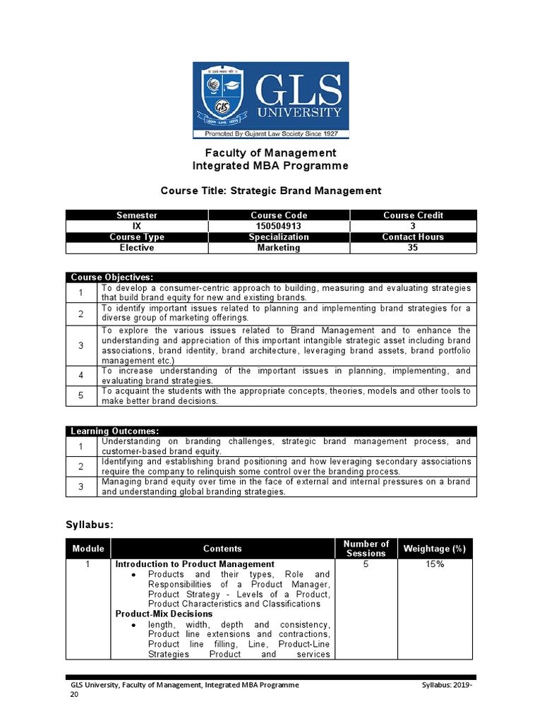 Strategic Brand Management Syllabus | PDF | Brand | Brand Management