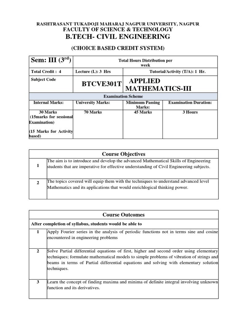 RTMNU 3rd Sem Civil Engineering Syllabus | PDF | Bending | Beam (Structure)