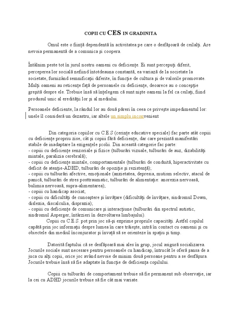 Copii Cu Ces In Gradinita