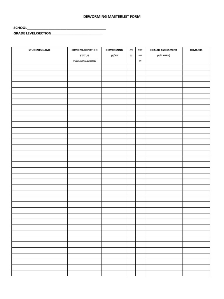 Deworming Masterlist Form | PDF