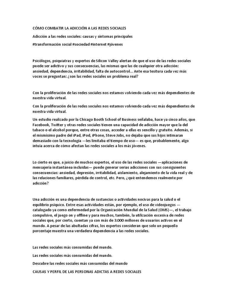 Cómo Combatir La Adicción A Las Redes Sociales PDF