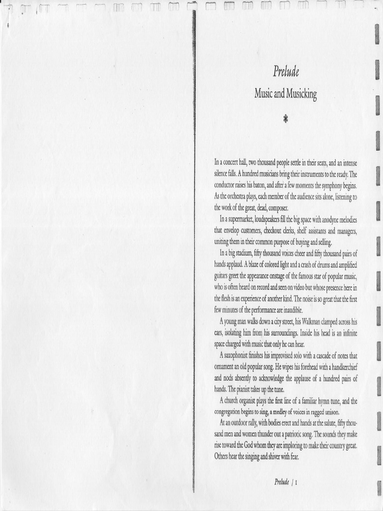 WK 1 - Musicking by Christopher Small (1998) | PDF