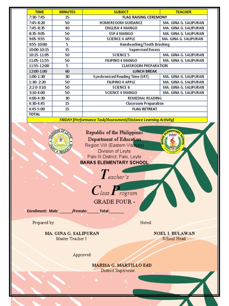 Grade 4 Class Program Overview | PDF | Educational Organizations ...