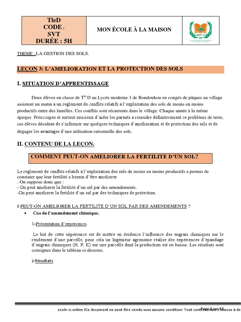 Amélioration et Protection des Sols | PDF | Sol (pédologie) | Fertilisant