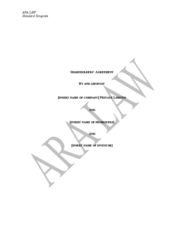 Shareholders-Agreement Template | PDF | Stocks | Securities (Finance)