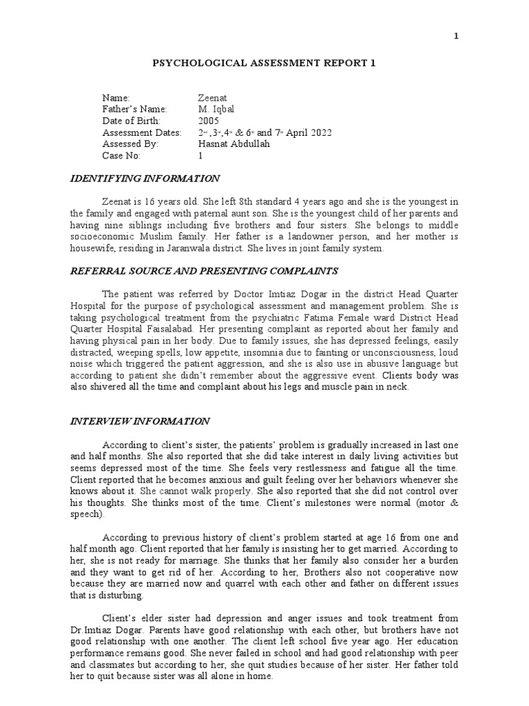 Psychological Assessment of Anxiety Cases | PDF | Anxiety | Generalized ...
