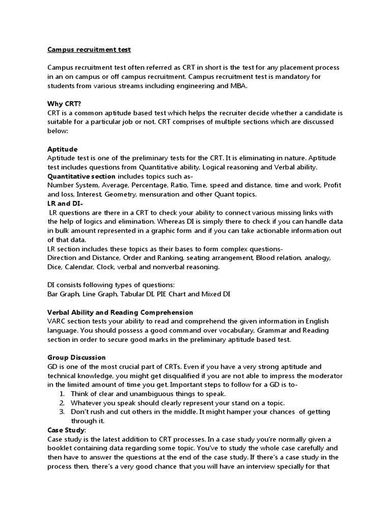 Campus Recruitment Test | PDF | Cognitive Science | Cognition