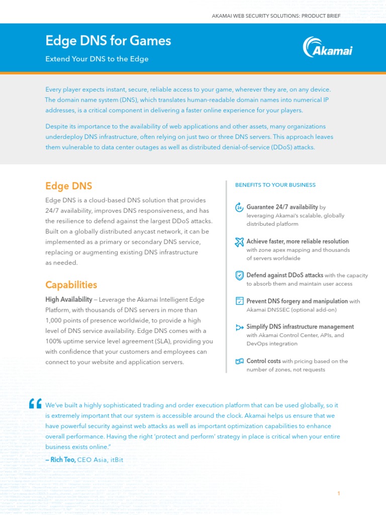 Edge DNS For Games Product Brief | PDF | Domain Name System | Denial Of ...