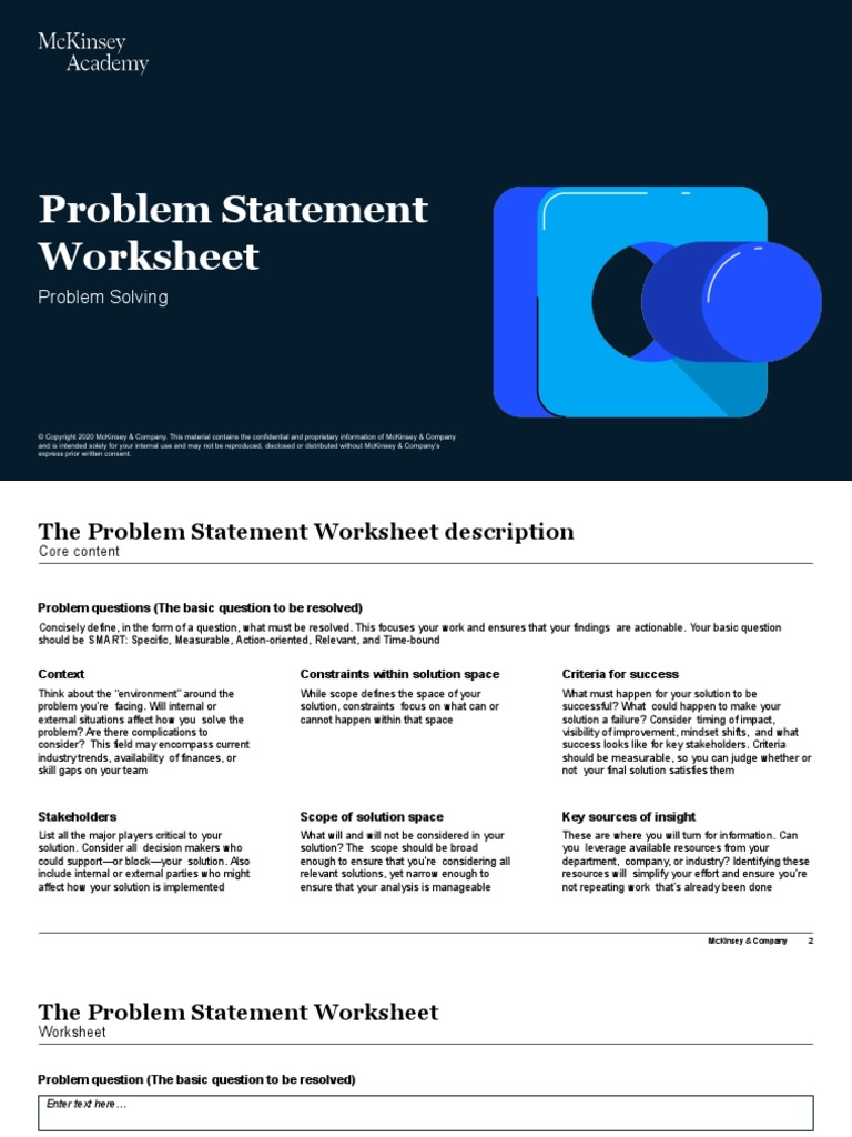 Problem Statement Worksheet PDF Insight Mc Kinsey & Company