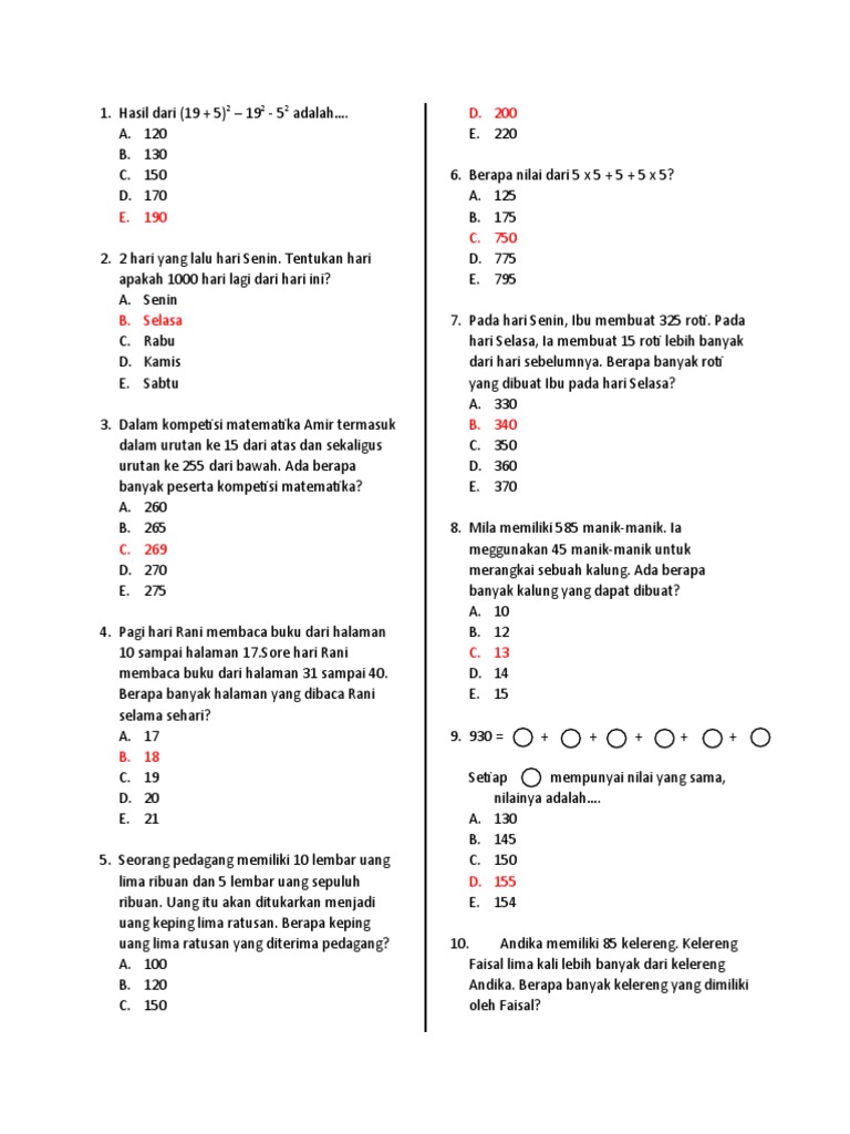 Soal Latihan Logika Matematika SD | PDF