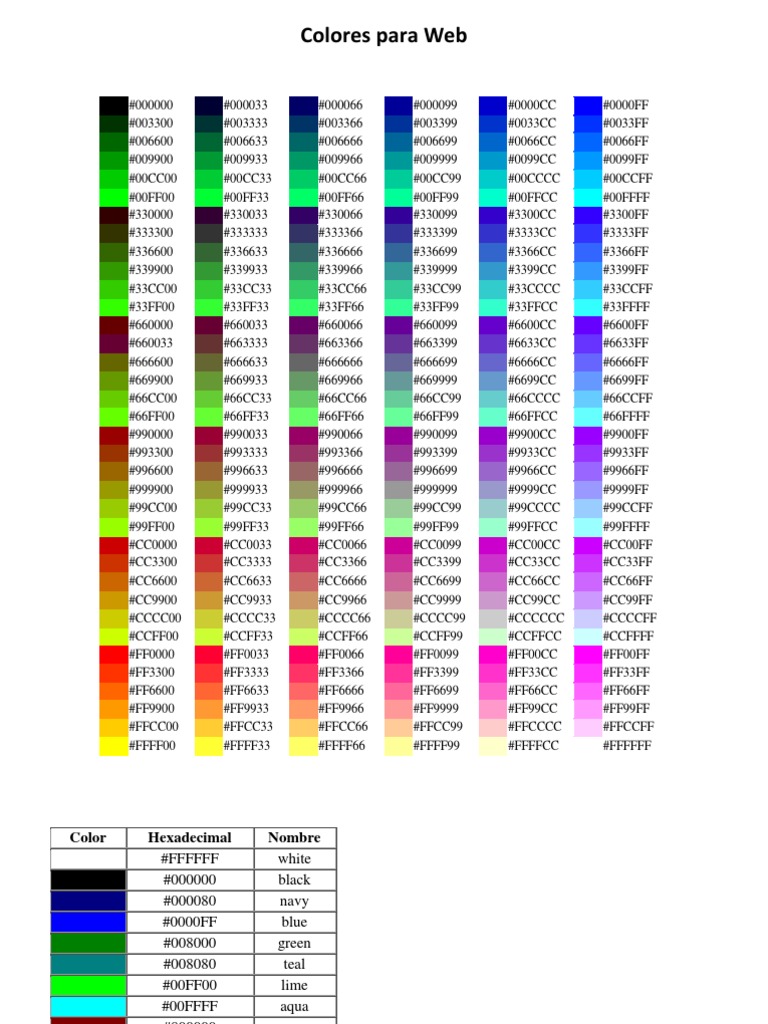 Colores Hexadecimales para Web | PDF | Hogar, jardinería y bricolaje