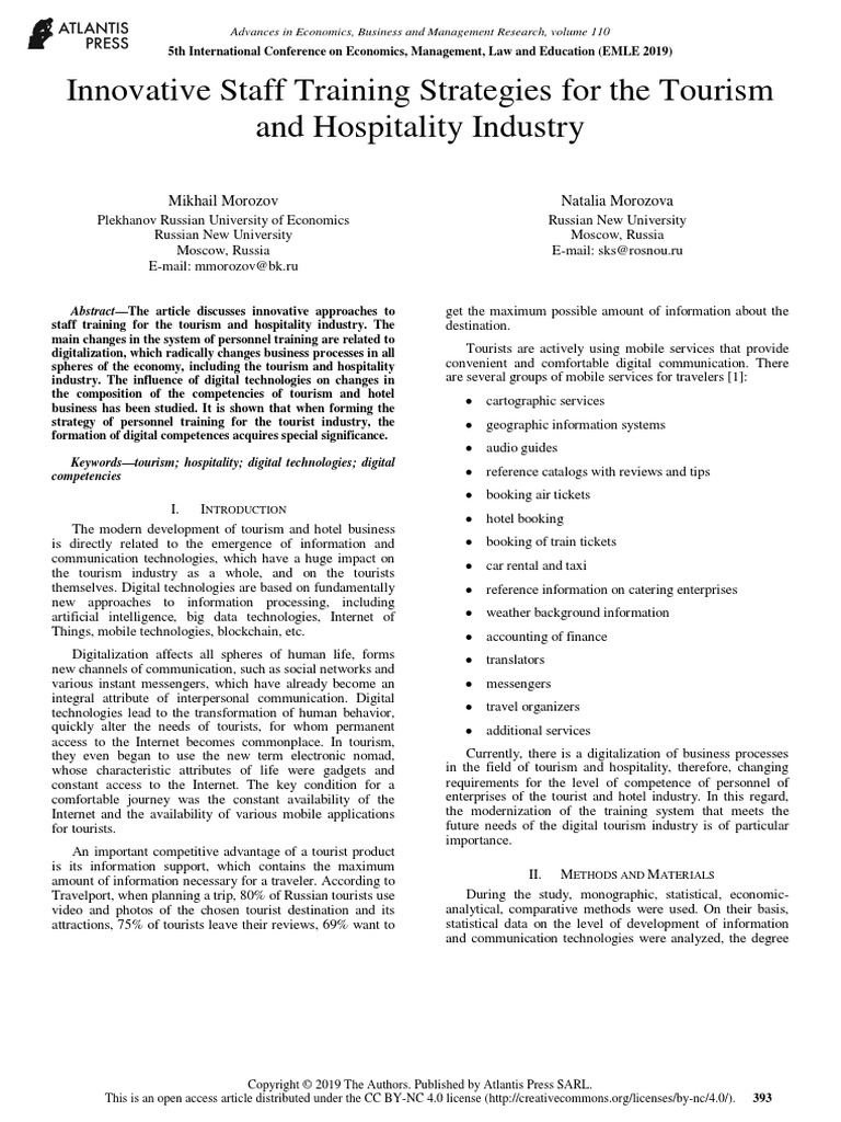 Innovative Staff Training Strategies For The Tourism and Hospitality