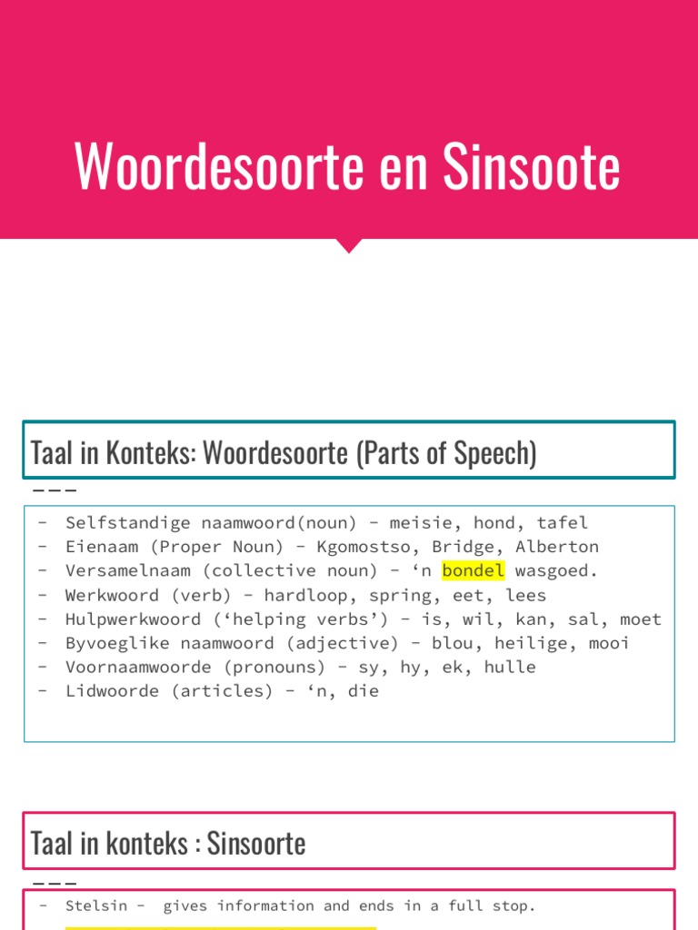 Woordesoorte en Sinsoorte | PDF