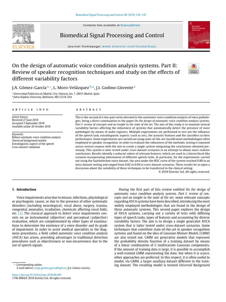 Biomedical Signal Processing and Control J.A. GómezGarcía, L. Moro