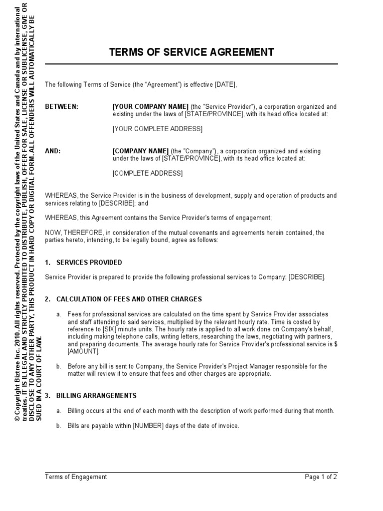 Image 1 for Free Terms Of Service Agreement Template
