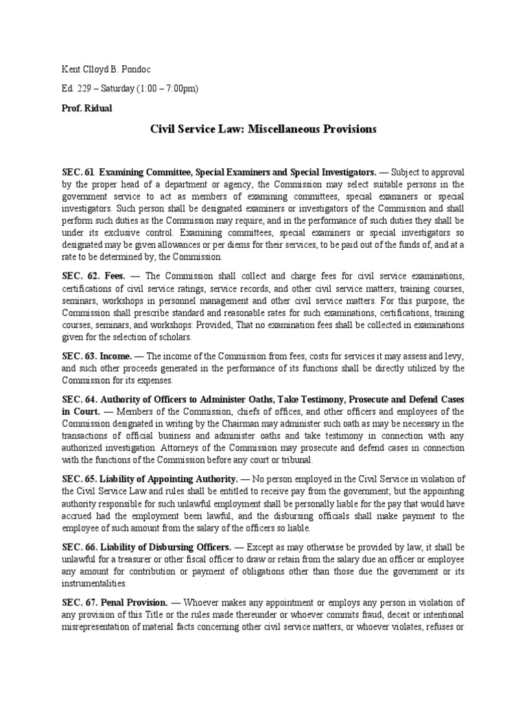 Civil Service Law PDF U.S. Securities And Exchange Commission