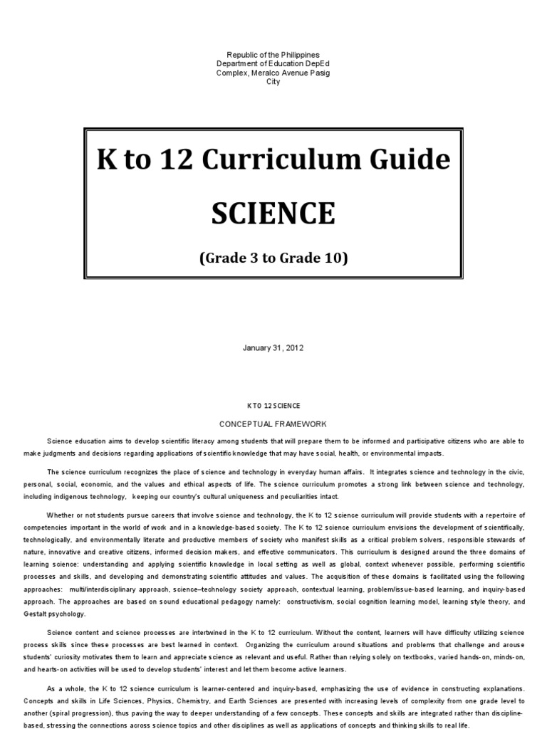 SCIENCE K 12 Curriculum Guides PDF Learning Science