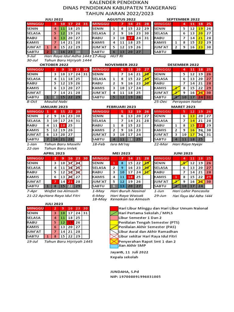 Kalender Pendidikan Kab. Tangerang 2022 2023 | PDF