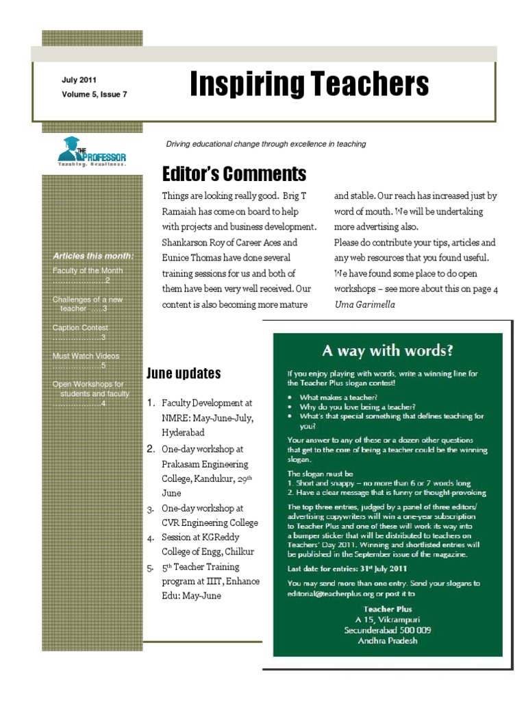 Inspiring Teachers: Editor's Comments | PDF | Doctor Of Philosophy ...