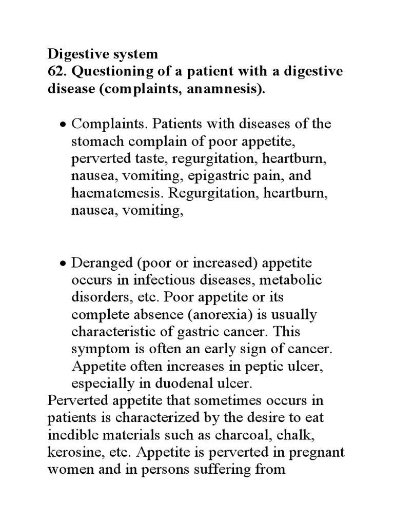 Digestive System 62. Questioning of A Patient With A Digestive Disease