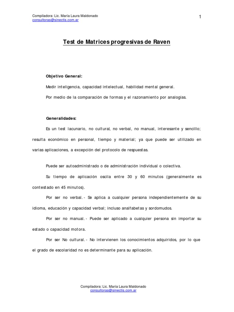 Test de Matrices Progresivas de Raven | PDF