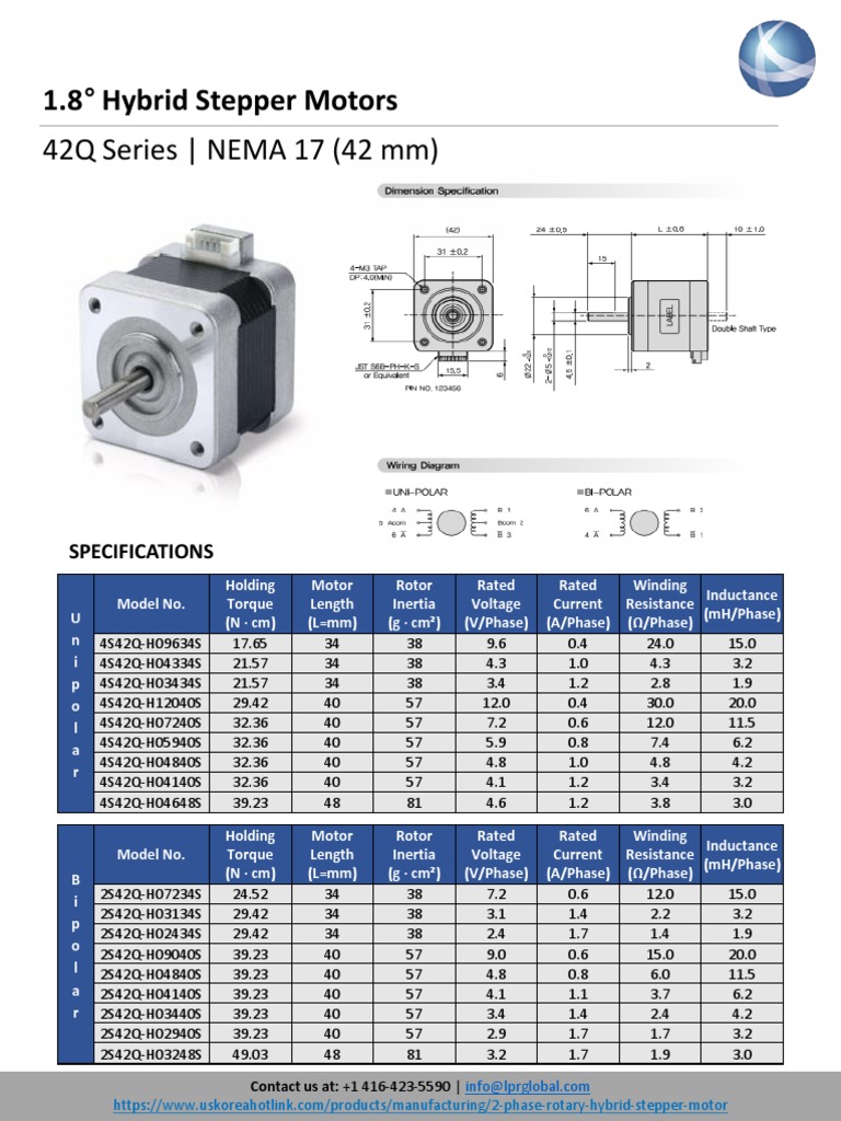 NEMA 17 Stepper Motor Specifications | PDF | Electric Motor | Components