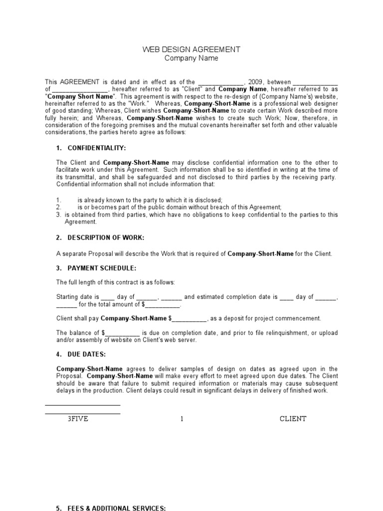 Web Design Agreement Template | PDF | Confidentiality | Copyright