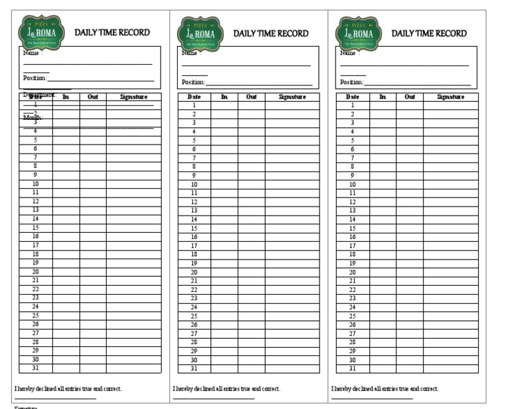 Daily Time Record Template | PDF