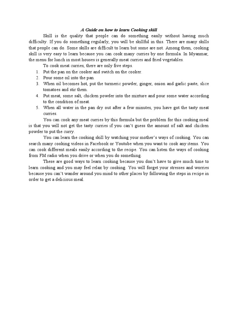A guide on how to learn cooking skill pdf