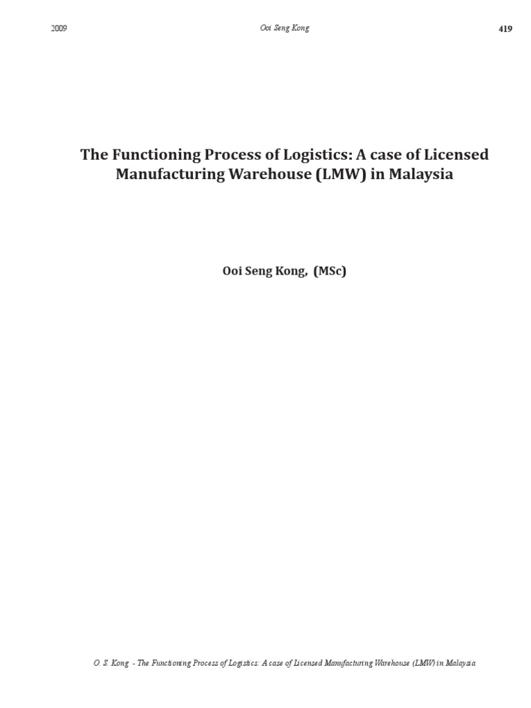 The Functioning Process of Logistics: A Case of Licensed Manufacturing ...