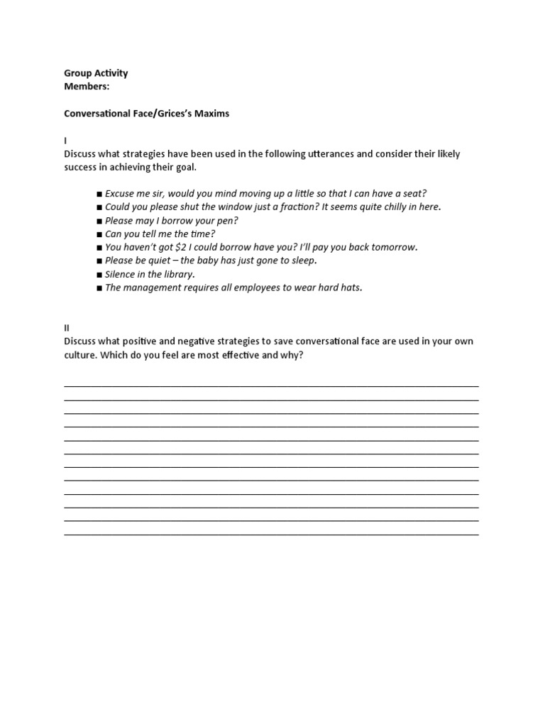 Group Activity Grice's Maxims | PDF