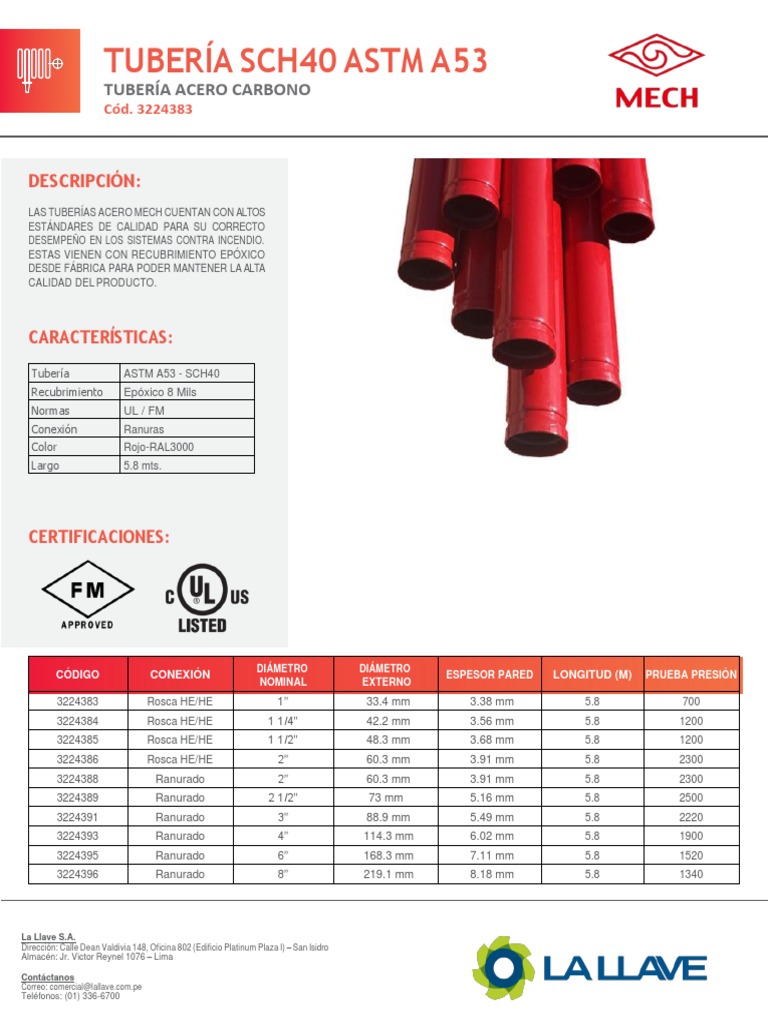 Ficha Tuberia SCH40 Astm A53 - 3224383 Ul-Fm | PDF | Ingeniería mecánica
