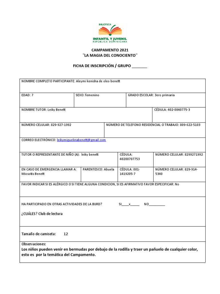 Formulario De Inscripcion