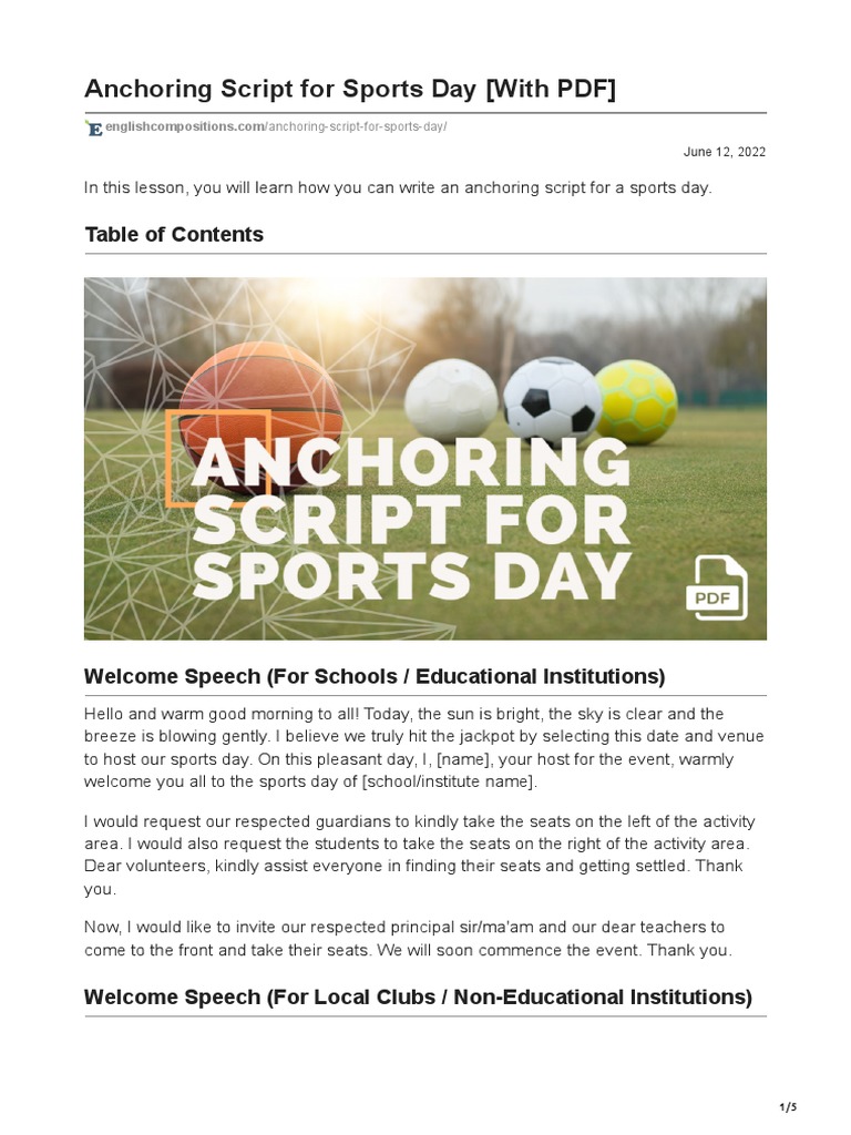 Anchoring Script For Sports Day With PDF PDF