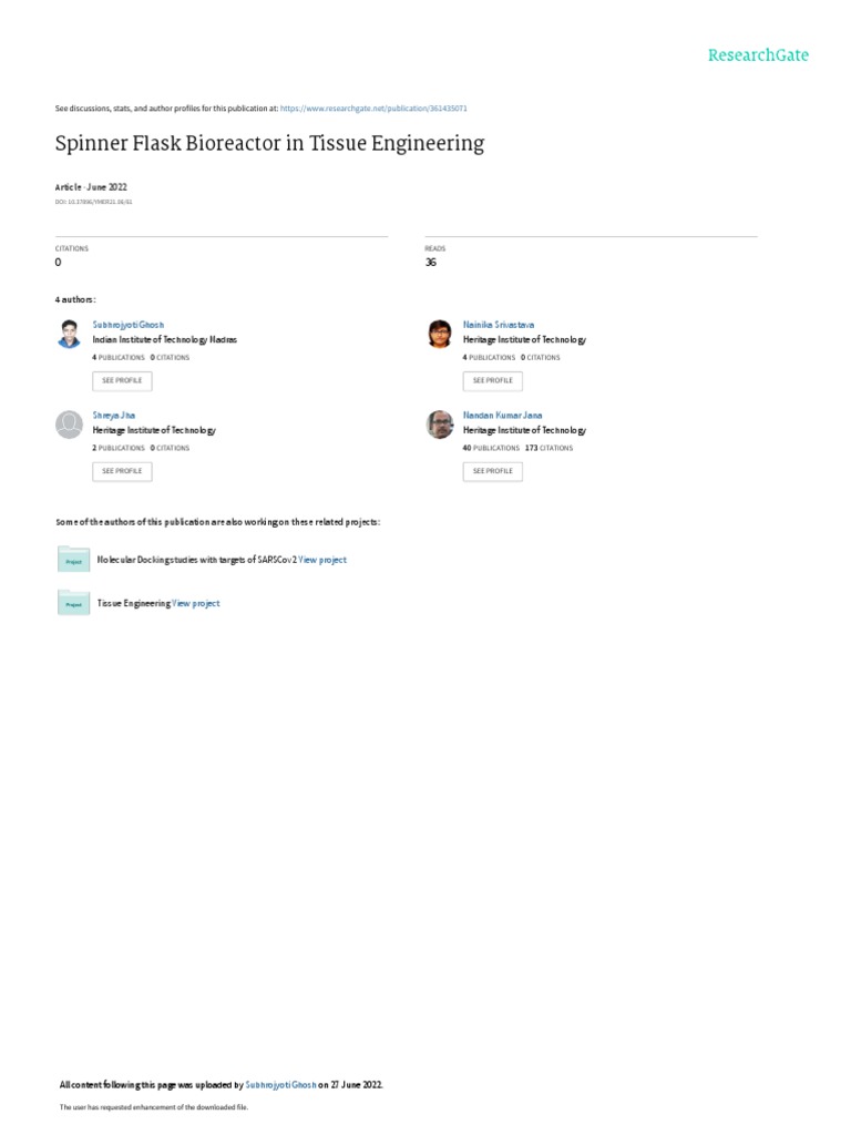 Spinner Flask Bioreactor in Tissue Engineering PDF Tissue