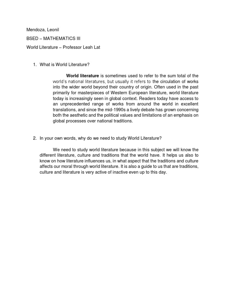 World Literature Activity 1 | PDF | Social Science