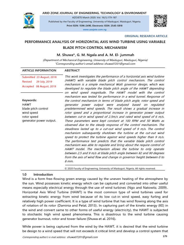 Performance Analysis of Horizontal Axis Wind Turbine | PDF | Wind ...