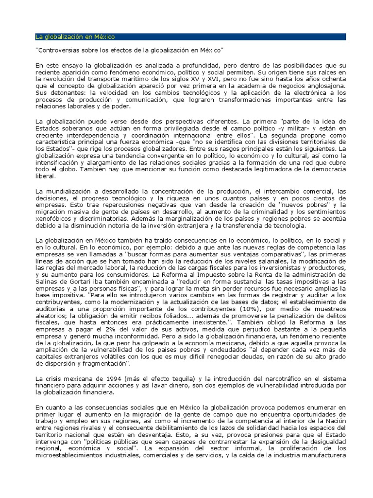 Impacto de la Globalización en México | PDF | Globalización | México